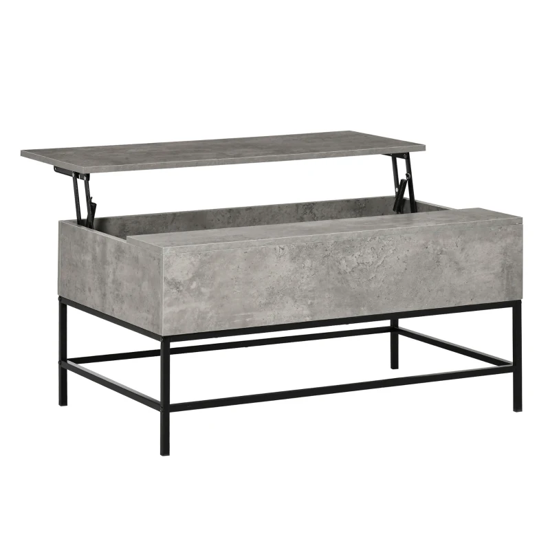 HOMCOM Mesa de Centro Elevable con Espacio de Almacenaje Oculto para Salón Comedor 90x60,5x45,5 cm Gris Cemento