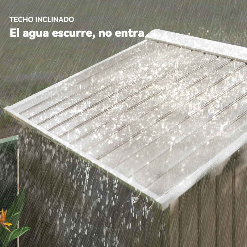 Outsunny Cobertizo de Jardín 2,42 m² 213x130x185 cm con 2 Puertas Corredizas Techo Inclinado y 4 Ventanas Efecto Madera