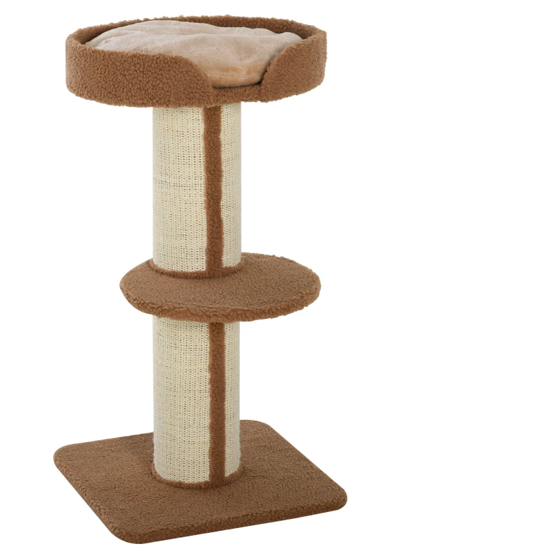 PawHut Árbol para Gatos Altura 91 cm de 3 Niveles con Nido Plataforma y Poste de Sisal 45x45x91 cm Marrón Claro