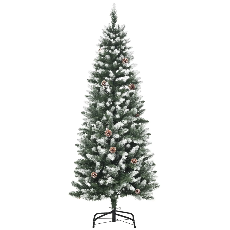 HOMCOM Künstlicher Weihnachtsbaum, 630 Zweige, 37 Zapfen, verschneite Spitzen, feuerfest, 150 cm