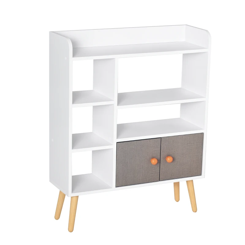 HOMCOM Bookcase, Freestanding Book Shelf with Storage Cabinet, 6 Shelves and Wood Legs for Home Office Display, White and Grey, 24D x 71.8W x 90.8H cm