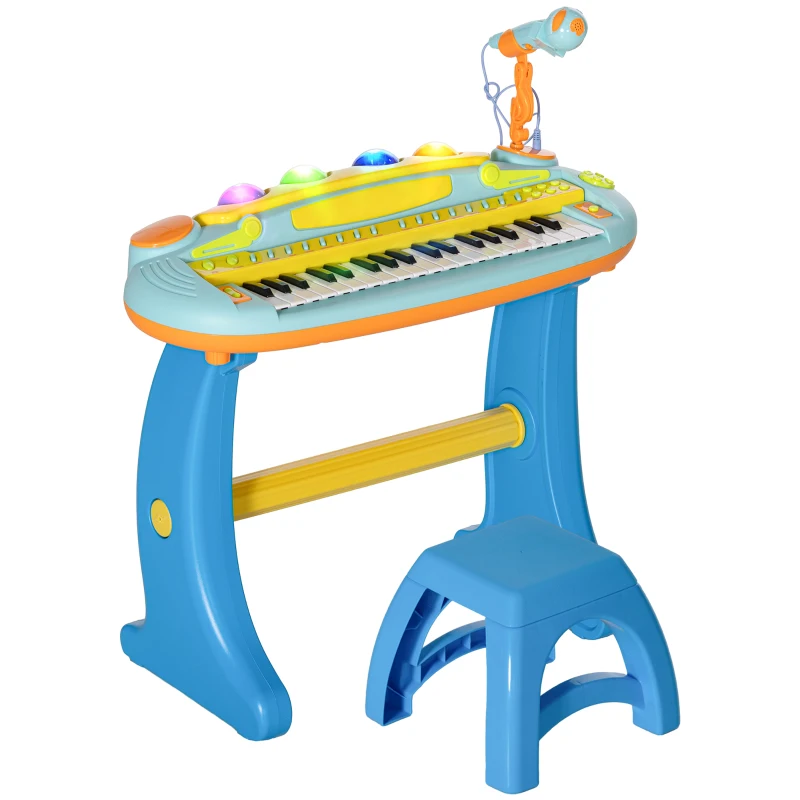 AIYAPLAY Piano enfant électronique 37 touches, avec micro, tabouret, lumière LED, fonction d'enregistrement et de relecture