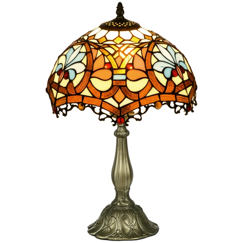 HOMCOM Stained Glass Table Lamp, Handcrafted Artisan Collectible, Suitable for Living Room and Bedside, Multi-Coloured, Ф30 x 48Hcm, Zinc Alloy.