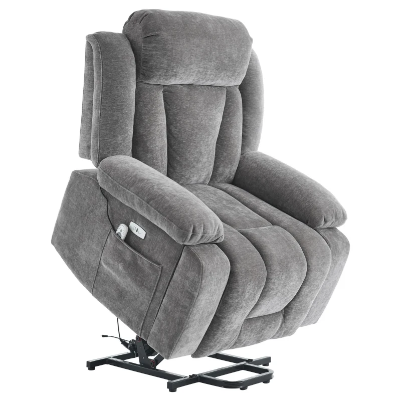 Electric Power Lift Recliner Chair with Massage and Heat, USB Ports and Storage Pocket, Easy Assembly and Support, 95L x 94W x 107H cm, Grey