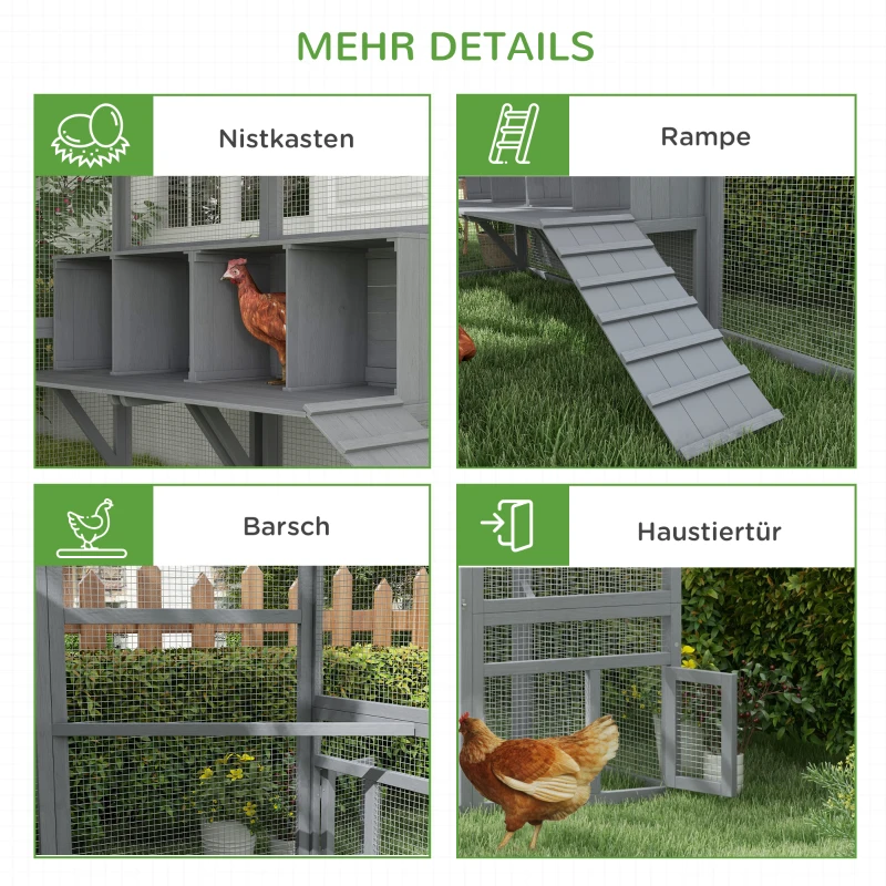 PawHut Pollaio recinto per galline, accessibile, resistente alle intemperie, 280 x 185,5 x 188 cm, Grigio