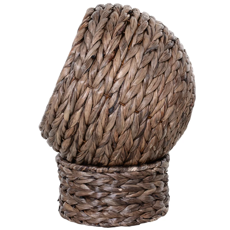 PawHut Elevated Kitten Hooded Rattan Cat House Basket Cushion, 42x33x52cm Brown