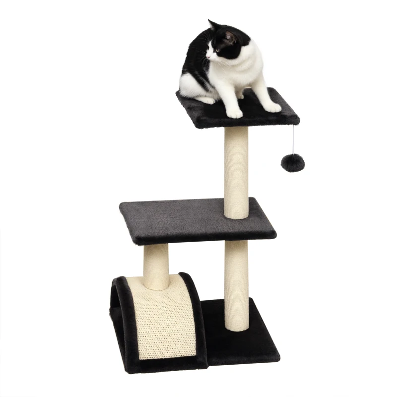 PawHut Arbre à chat arbre à grimper griffoir pour chat hauteur 72 cm balle suspendue gris foncé