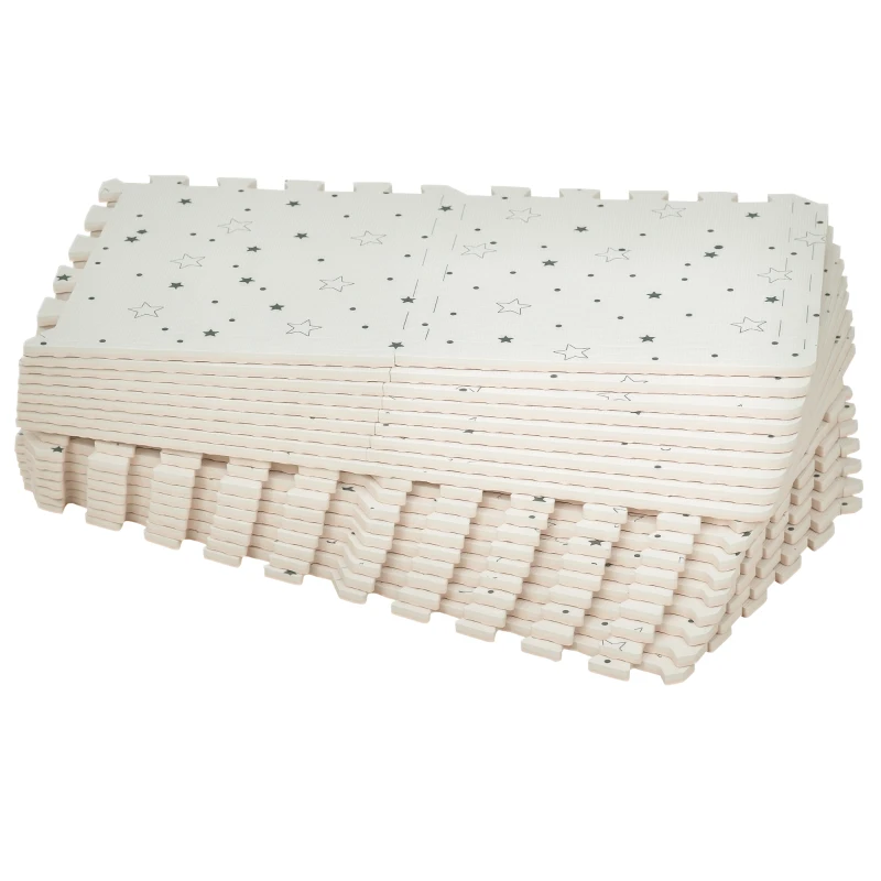 HOMCOM Alfombra Puzzle para Bebés 36 Piezas 31,5x31,5 cm Juego Rompecabezas Infantil Modelo Estrellas de Espuma EVA Área de Cobertura 3,24 m² Blanco