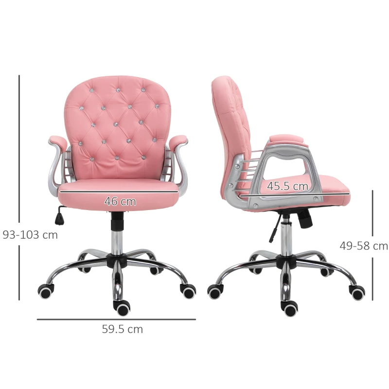 Vinsetto PU Leather Office Chair, Computer Desk Chair with Adjustable Height and Tufted Back, Pink
