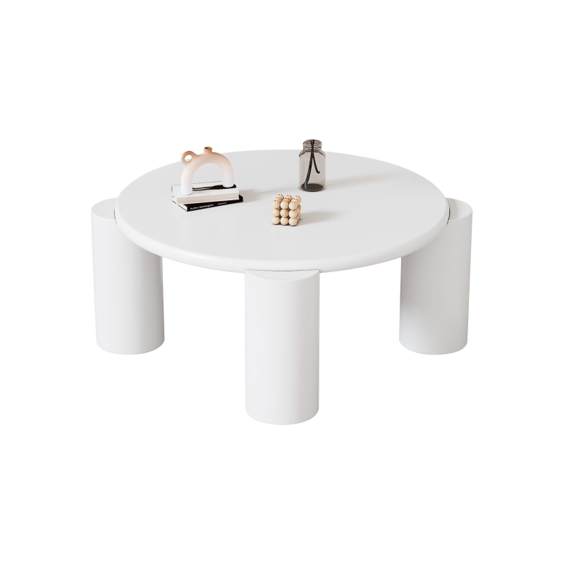 Modern Centre Table with Sturdy Support and Easy Assembly, Round Coffee Table, Smooth Rounded Edges, 70L x 70W x 39.5H cm, White