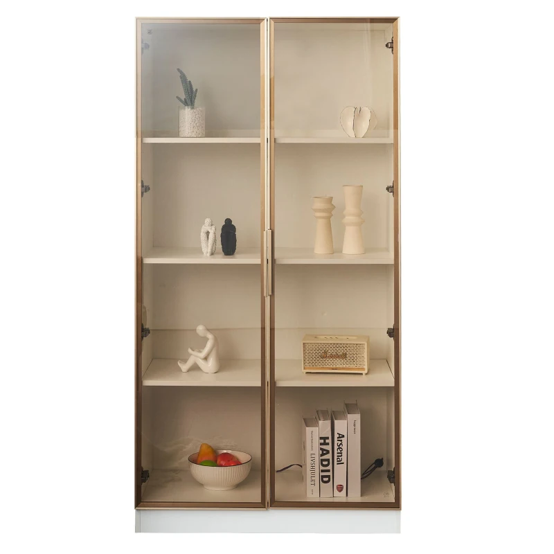 LED Display Cabinet with Tempered Glass Doors, Adjustable Shelves and Smart APP-Controlled RGB Lighting, 160L x 80W x 40H cm, White