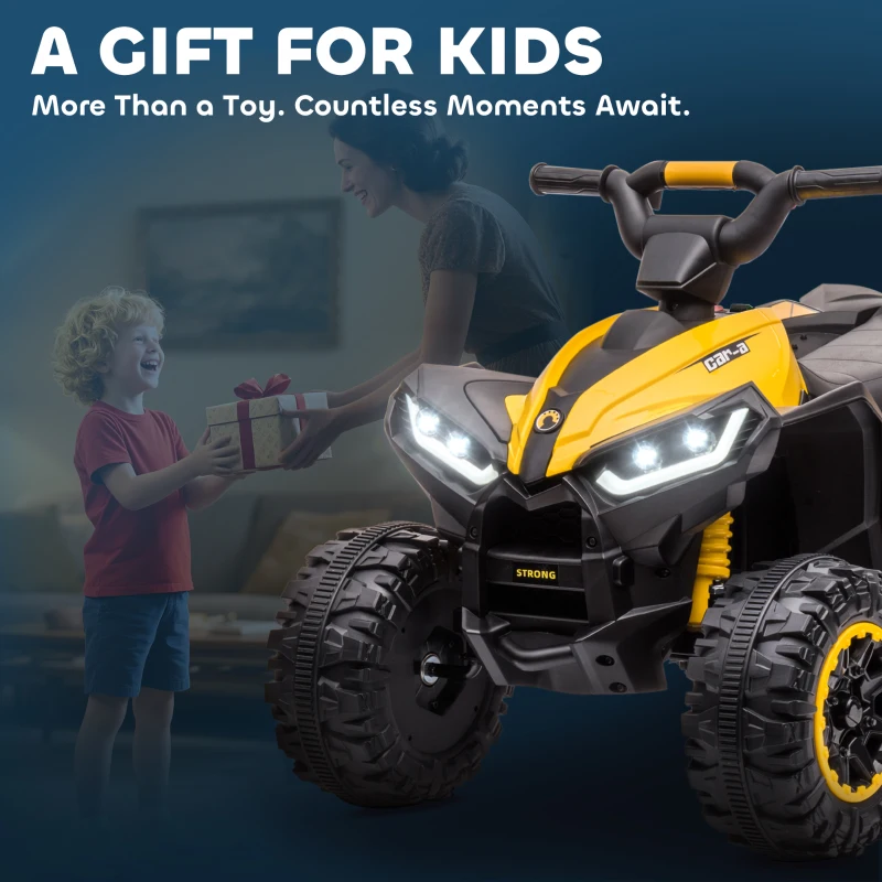 HOMCOM Quad électrique enfant 12 V, voiture électrique enfants 2 moteurs 2 vitesses 3-6 km/h, phares LED, klaxon, pour enfant de 3 à 5 ans, poignée et selle ergonomique, jaune(m-8)