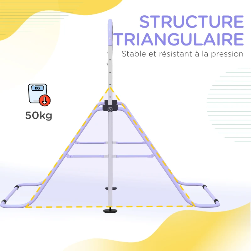 HOMCOM Barre de gymnastique pour enfants, barre horizontale pliable à hauteur réglable avec anneaux de gymnastique, violet