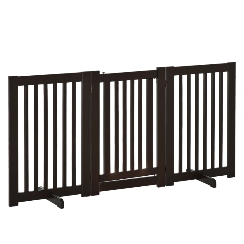 PawHut Freestanding Dog Gate, Foldable Pet Fence, Indoor Barrier, Stair Gate with Support Feet, 155 x 76 cm, Brown