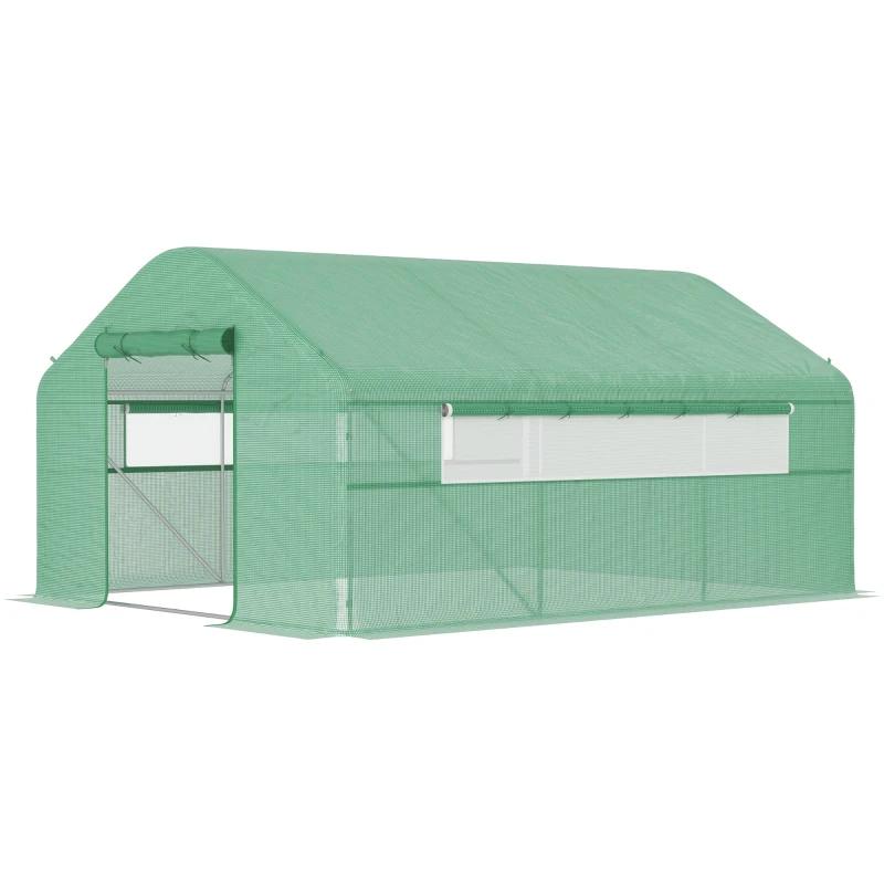 Outsunny Garten-Gewächshaus 4 x 3 x 2m mit Rolltüren und großen Netzfenstern, Tunnelgewächshaus, Grün