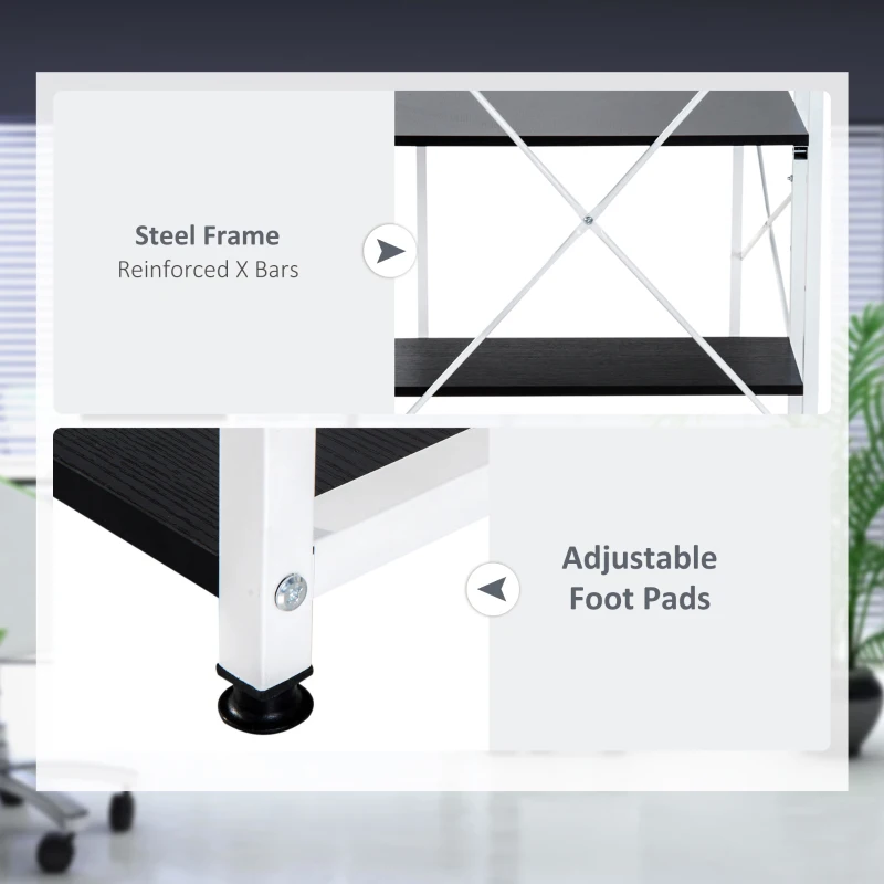 HOMCOM Computer Desk with Storage Shelves, Industrial Writing Table, Study Workstation for Home Office with Metal Frame, Black and White