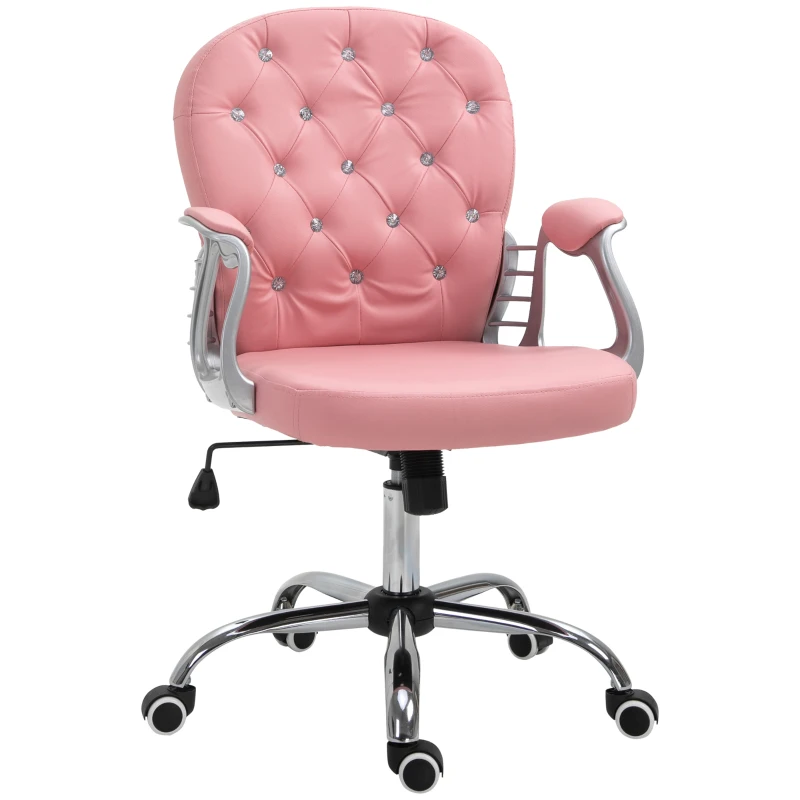 Vinsetto PU Leather Office Chair, Computer Desk Chair with Adjustable Height and Tufted Back, Pink
