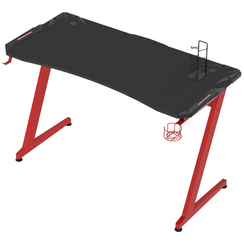 HOMCOM 142 x 66 cm Racing Gaming Desk, Computer Table with Cup Holder and Headphone Hook, Black and Red