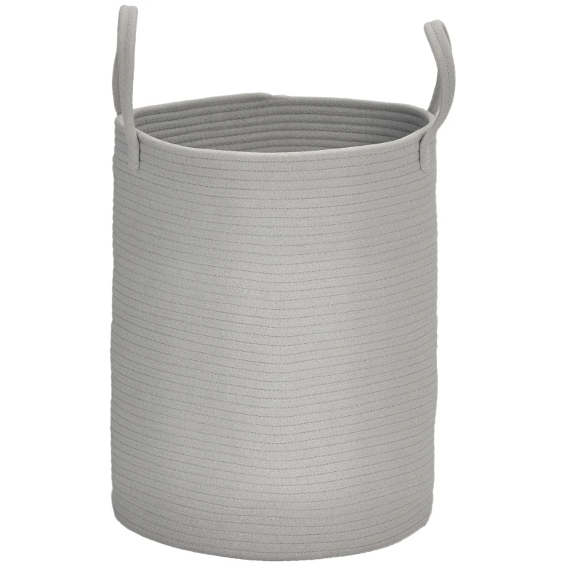 HOMCOM 36L Cotton Rope Laundry Basket, with Handles - Grey