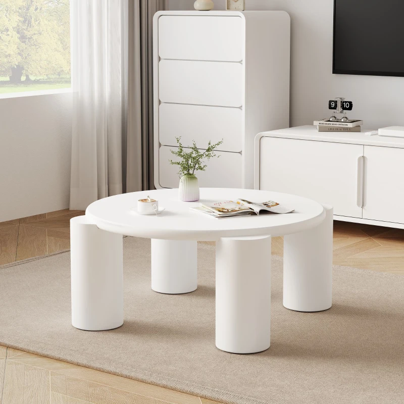 Modern Centre Table with Sturdy Support and Easy Assembly, Round Coffee Table, Smooth Rounded Edges, 70L x 70W x 39.5H cm, White