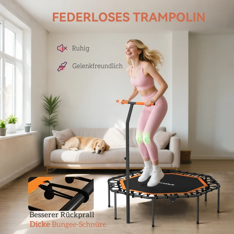 SPORTNOW Fitness-Trampolin, Trainingstrampolin mit verstellbarem Haltegriff, stabil und leise, für drinnen, Stahl, Orange(m-5)