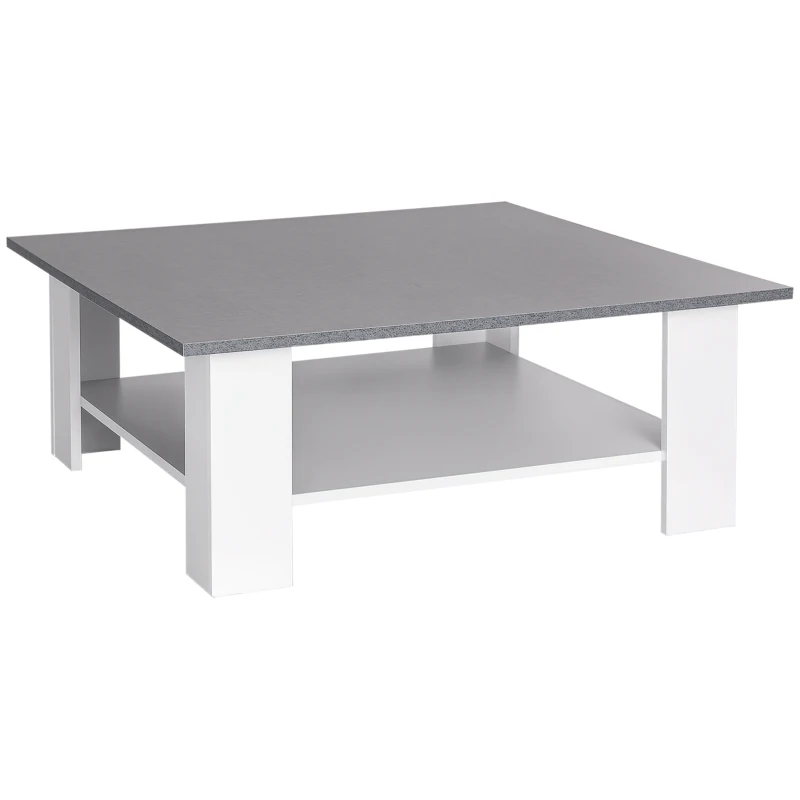 HOMCOM Mesa de Centro Mesita Café de 2 Niveles Mesa Multifuncional para Salón Dormitorio Estilo Contemporáneo Tablero de Partículas Fuerte y Durable Fácil de Limpiar 80x80x31.5cm