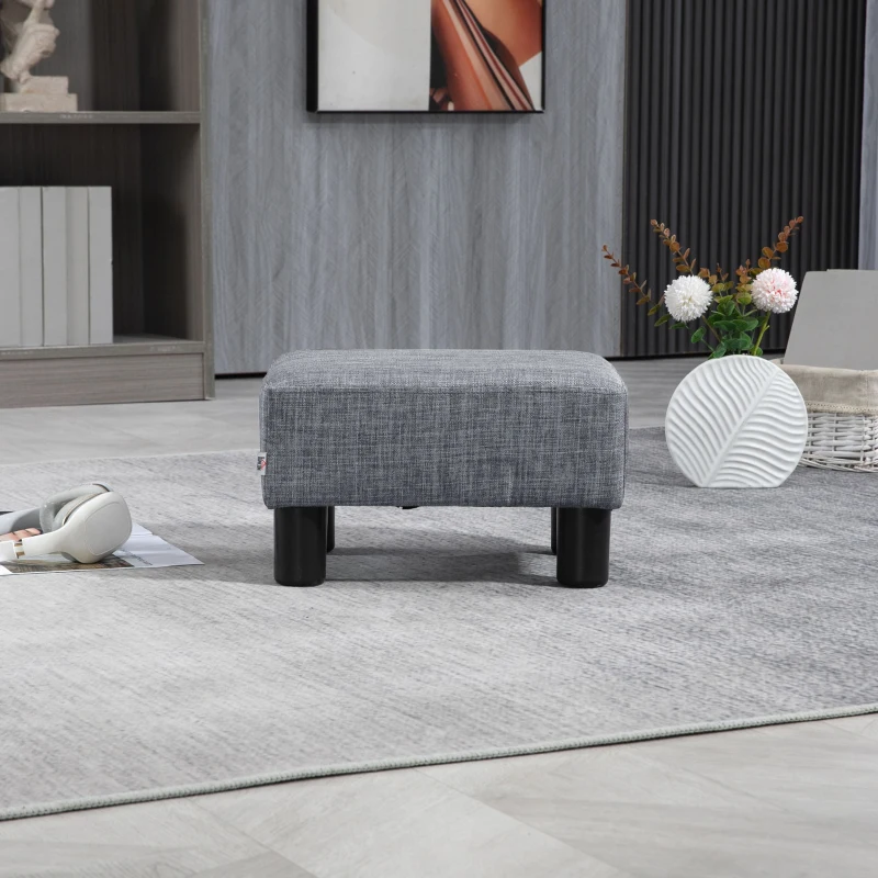 HOMCOM Footstool, Linen Upholstered Footrest, Small Ottoman Foot Rest with Wooden Frame for Living Room, 40 x 30 x 24cm, Grey(m-9)