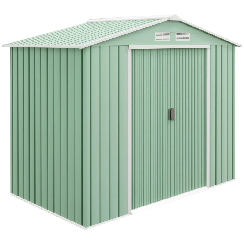 Outsunny gereedschapsschuur, tuinhuisje, met schuifdeuren, fundering, weerbestendig, staal, groen, 213 x 130 x 185 cm