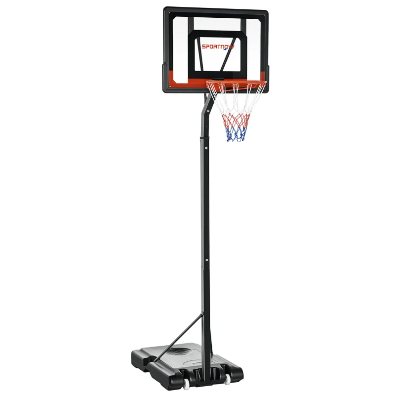SPORTNOW 2.6-3.1m Adjustable Basketball Hoop and Basketball Stand w/ Backboard and Weighted Base, Portable on Wheels, Black