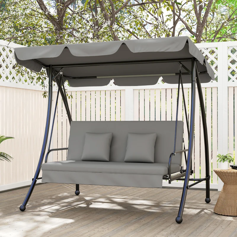 Outsunny Hollywoodschommel tuinschommel schommel schommelbank met ligfunctie, 3-zits, metaal + polyester, wit, 209 x 114 x 170 cm