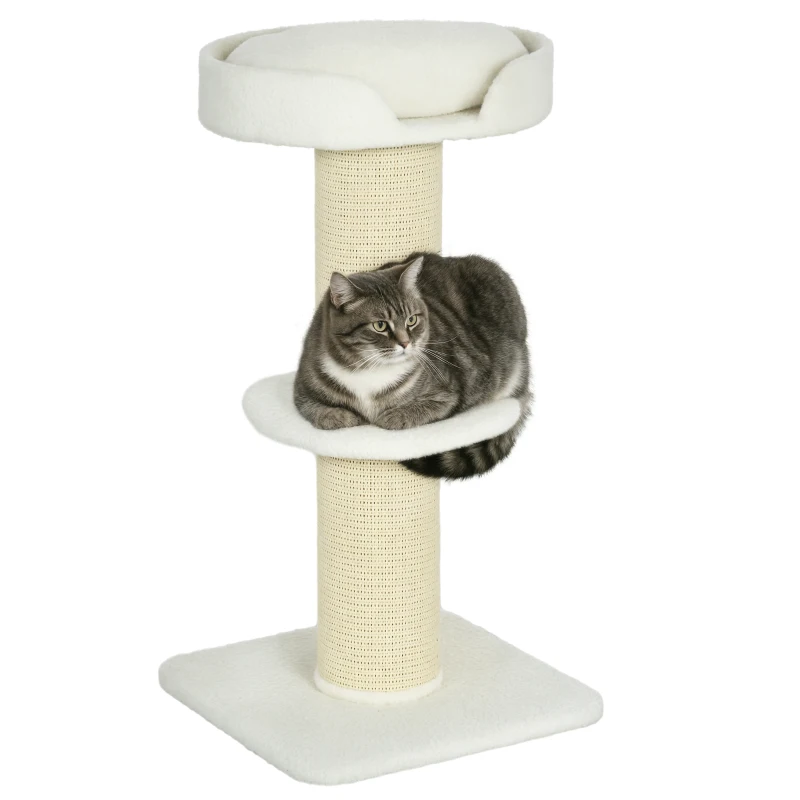 PawHut Árbol para Gatos Altura 91 cm de 3 Niveles con Nido Plataforma y Poste de Sisal 45x45x91 cm Crema