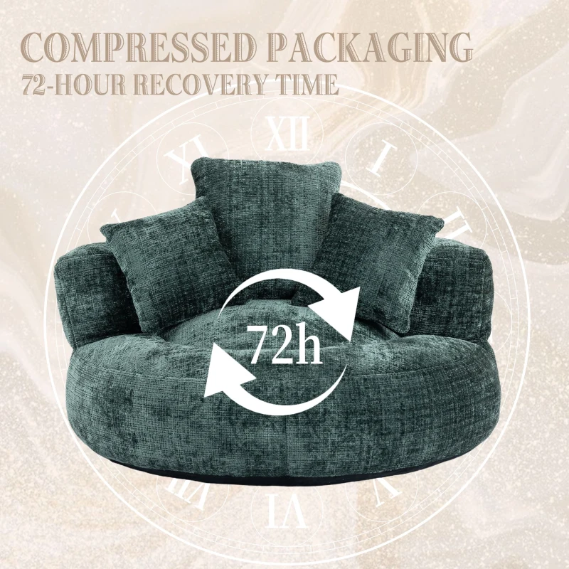 Lazy Sofa Bean Bag Chair with Memory Foam Filling, High Back and Three Pillows, Indoor and Outdoor Use, 108L x 108W x 52H cm, Green