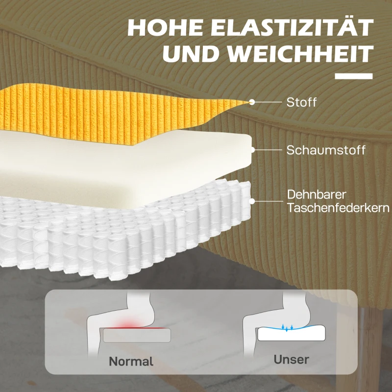 HOMCOM Zweisitzer-Sofa, elegantes Skandi Design, massiver Holzrahmen, bis 150 kg, 117 x 56,5 x 77 cm, Gelb(m-5)