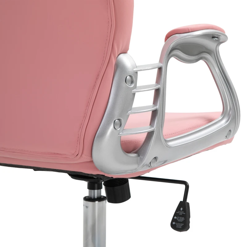 Vinsetto PU Leather Office Chair, Computer Desk Chair with Adjustable Height and Tufted Back, Pink