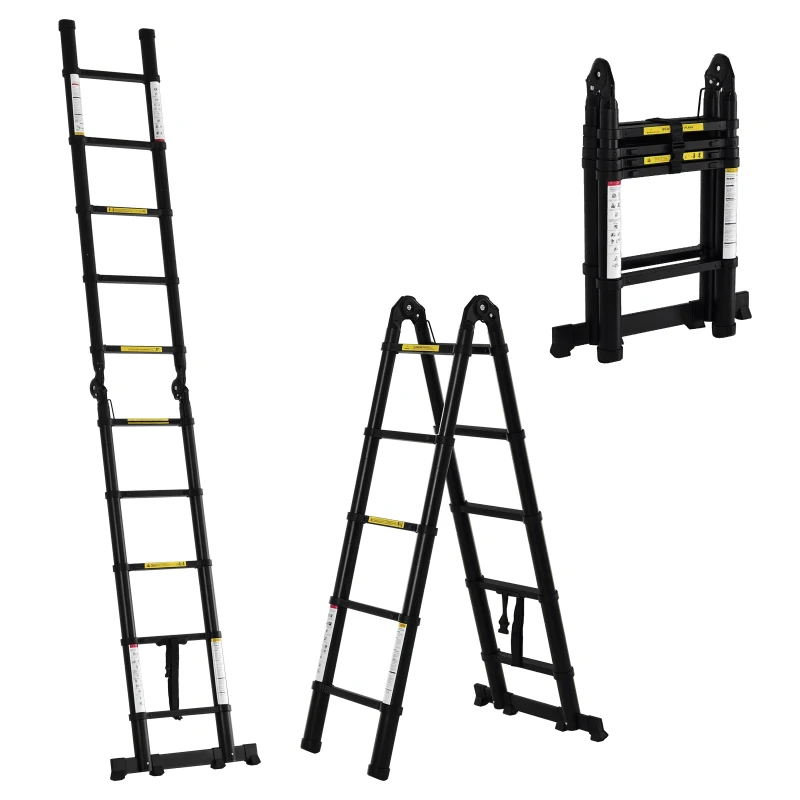 DURHAND Scară Telescopică Pliabilă cu 10 Trepte, Scară Extensibilă din Aluminiu și Metal, 320x67x7 cm, Neagră