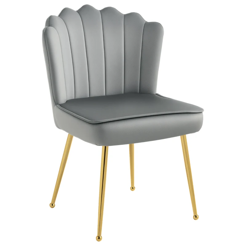 HOMCOM Velvet-Feel Shell Accent Chair - Grey