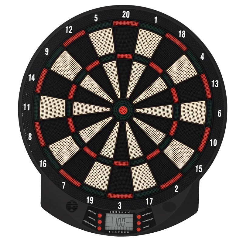 HOMCOM Elektronische Dartscheibe automatische Wertung Dartboard Dart-set mit 6 Darts 30 Dartköpfe 26 Spiele und 185 Trefferoptionen für 8 Spieler Soundeffekte Schwarz 44 x 39,5 x 2,2 cm