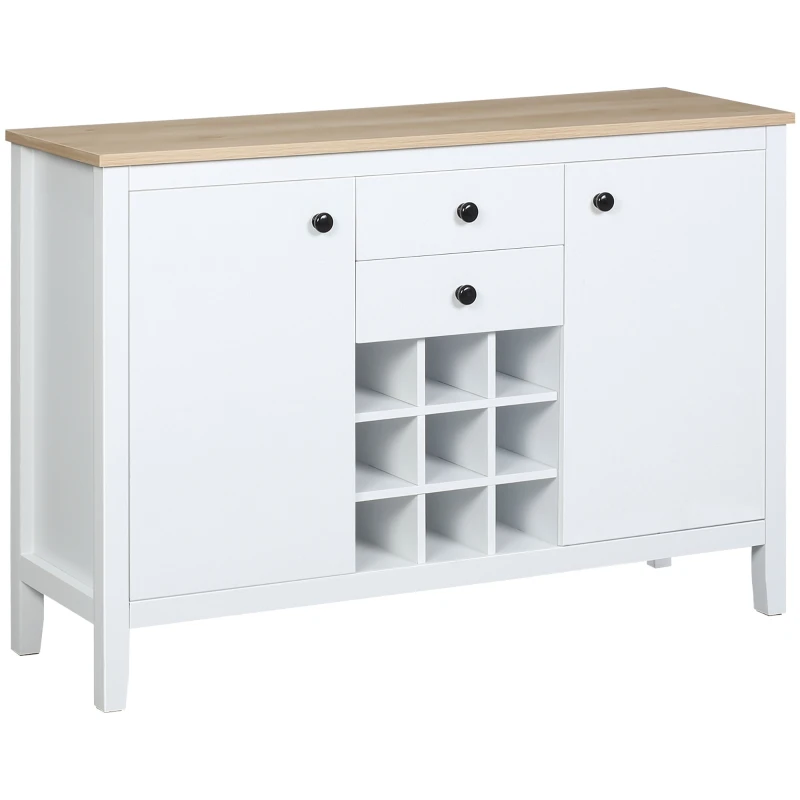 HOMCOM Aparador de Cocina Moderno con Cajones y Botellero Mueble Auxiliar para Comedor Salón 110x35x75 cm Blanco