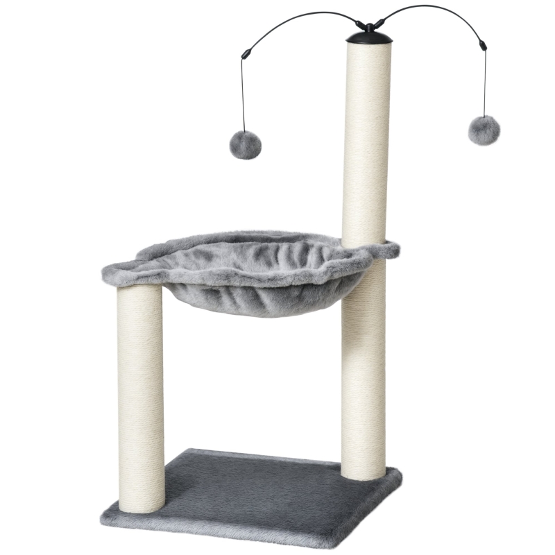 PawHut Kratzbaum mit Hngematte Katzenbaum Kletterbaum fr Katzen mit  Spin-Ball Grau 39,5x39,5x83 cm | Aosom.de