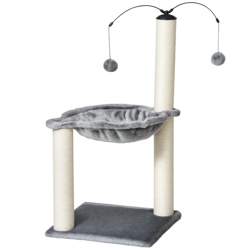 PawHut Kratzbaum mit Hängematte Katzenbaum Kletterbaum für Katzen mit Spin-Ball Grau 39,5x39,5x83 cm