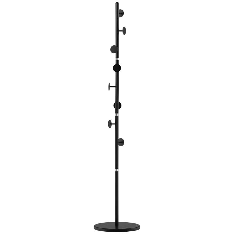 HOMCOM Appendiabiti da Terra con 8 Ganci, Struttura in Acciaio con Base in Marmo, 35x35x170cm, Nero