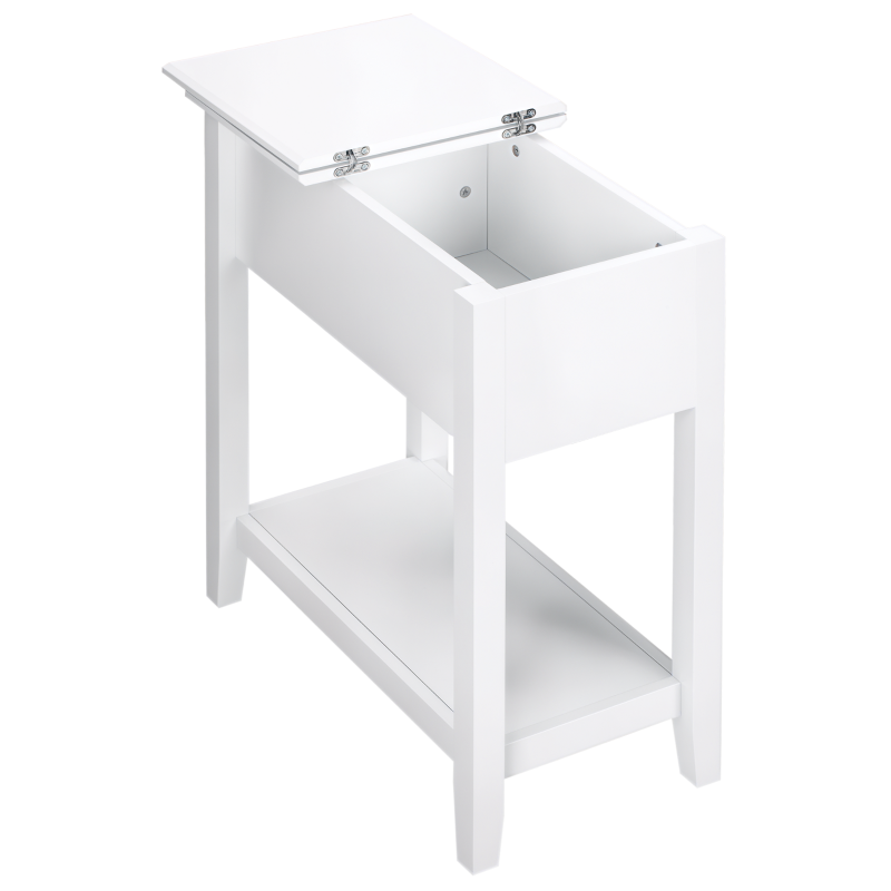 HOMCOM Mesa de Apoio com Tampa Abatível Prateleira de Armazenamento e Orifício para Cabos Oculto 60,5x32,5x70cm Branco