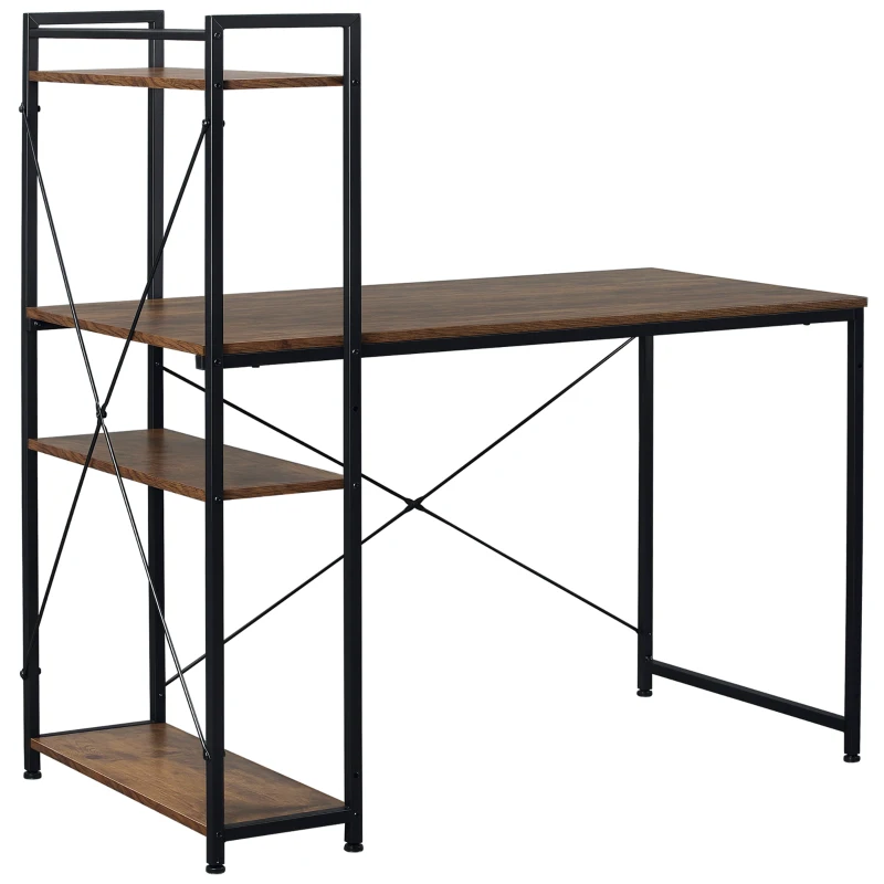HOMCOM Reversible Computer Desk with Storage Shelves on Left or Right, Industrial Reversible Writing Desk for Home Office, Study, Easy Assembly, 120 x 64 x 121cm, Rustic Brown and Black