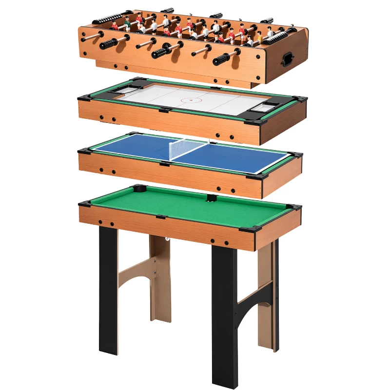 HOMCOM Mesa Multijuegos 4 en 1 para Niños +6 Años Futbolines para Niños Mesa de Billar Mesa de Ping-pong 92x78x80 Natural