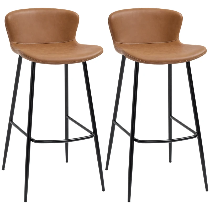HOMCOM 2 Piece Barstools, Upholstered Kitchen Stools, Bar Chairs with Backs and Steel Legs for Dining Room(m-10)