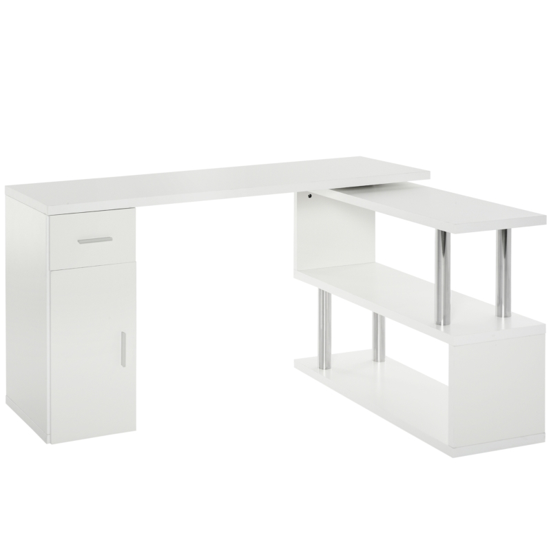 HOMCOM Bureau informatique bureau d'angle avec rangement table angulaire avec étagères, placard, tiroir blanc
