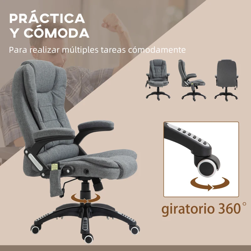 Vinsetto Silla de Masaje con 6 Puntos de Masaje con Función de Calefacción Altura Ajustable y Ruedas 68x72x110-120 cm Gris