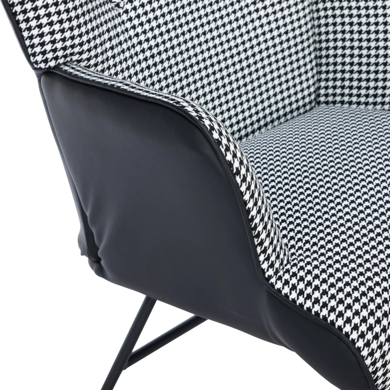 Fabric Rocking Chair with Solid Wood Legs, High Back Recliner with Footstool and Neck Pillow, 85L x 65W x 96H cm, White+Black