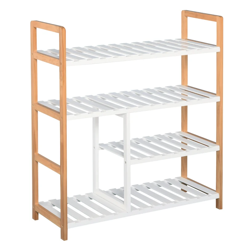 HOMCOM Zapatero Multiuso de 4 Niveles Máximo 11 Pares con Compartimento para Botas Altas Estantería de Zapatos Madera Maciza de Pino 68x26x78 cm Blanco