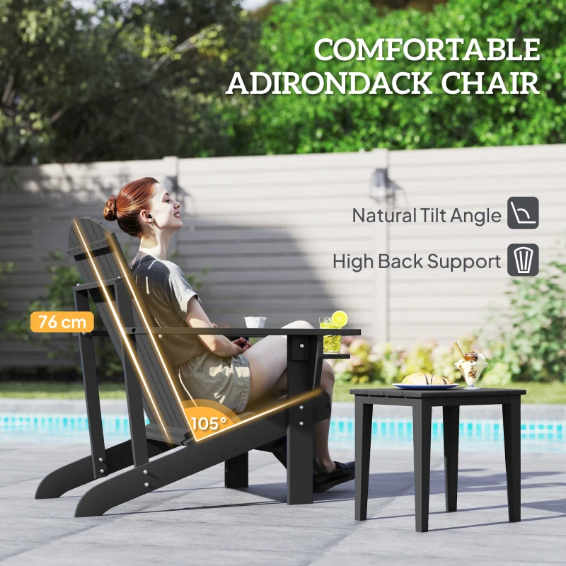 Outsunny Adirondack tuinstoel ligbank voor buiten tuinmeubel balkonstoel massief hout zwart